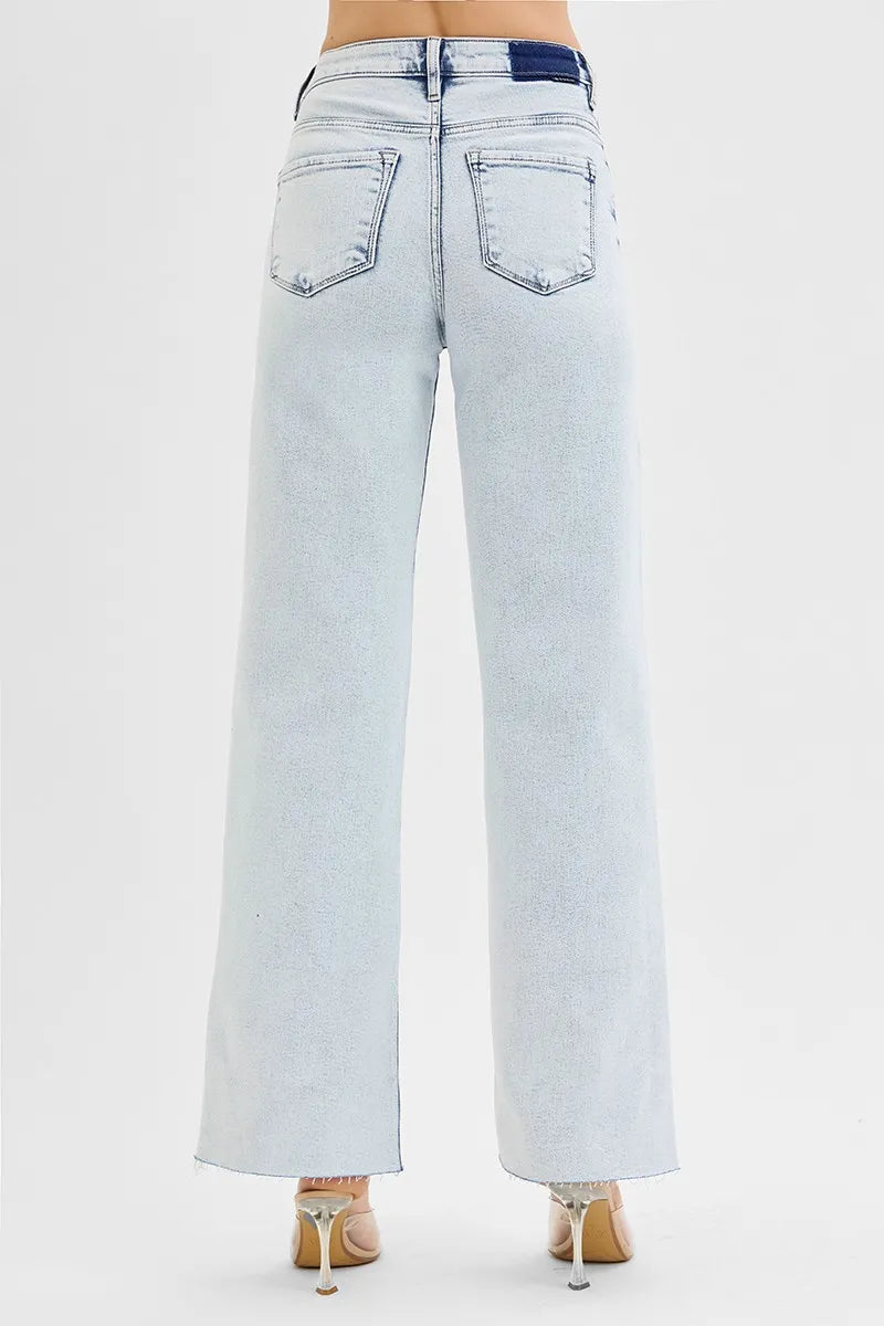 RISEN Wide Leg Jeans Women's High Rise Basic Style Light Wash Denim