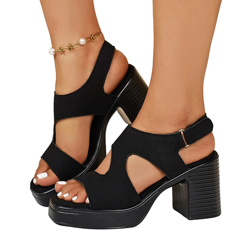 Block Heels Sandals Cut Out Strap Open Toe High Heels Women's Summer Shoes