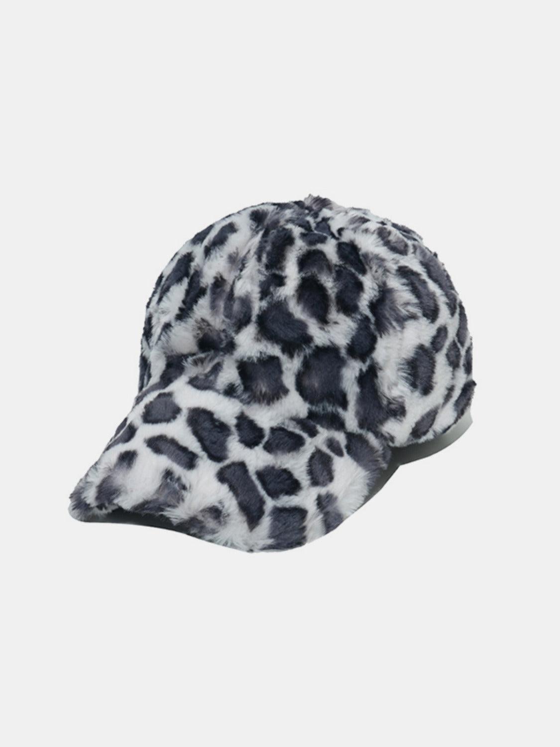 Fuzzy Baseball Cap Leopard Soft Acrylic Dark Gray One Size