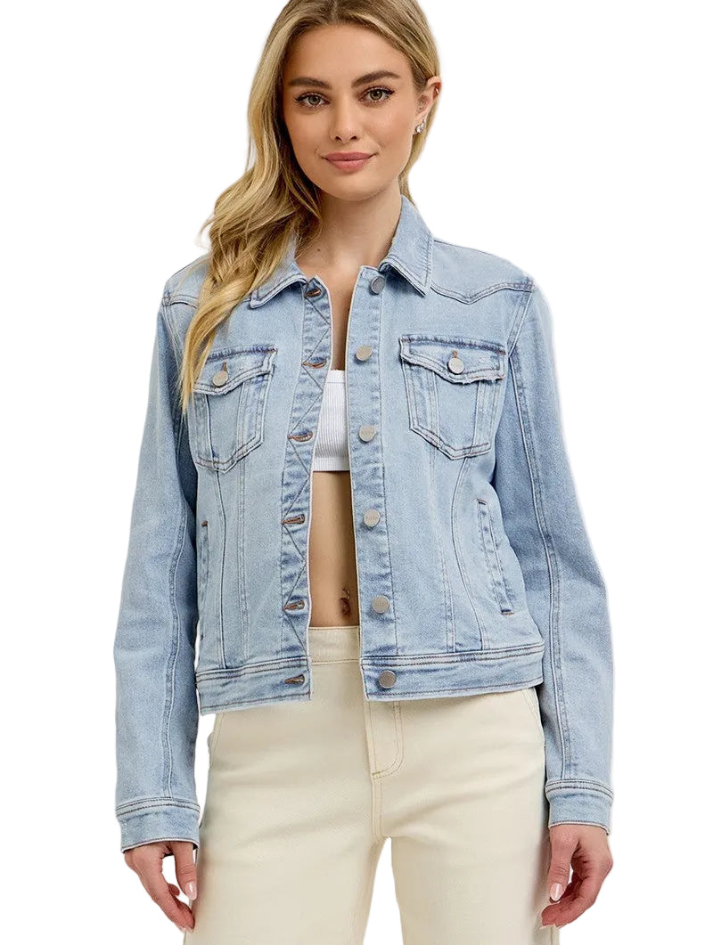 RISENClassicDenimJacketLightWashwithButton-upFrontandRelaxedFit