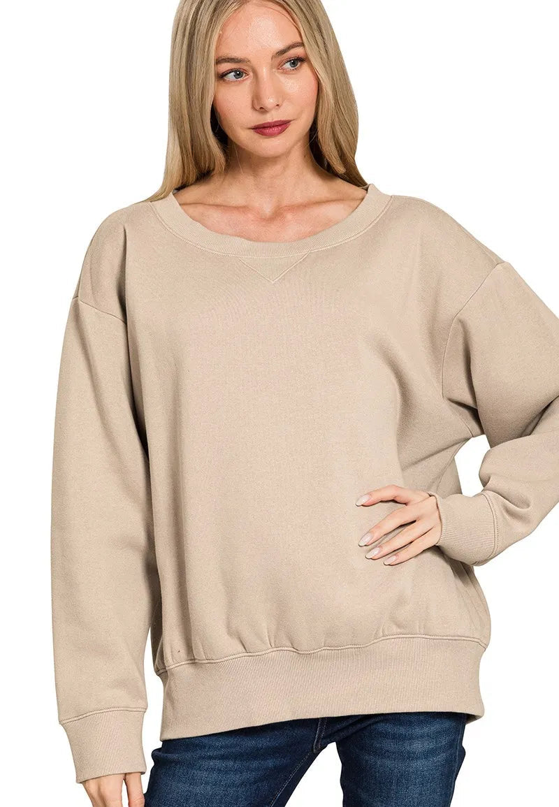 Zenana Fleece Boat Neck Sweatshirt