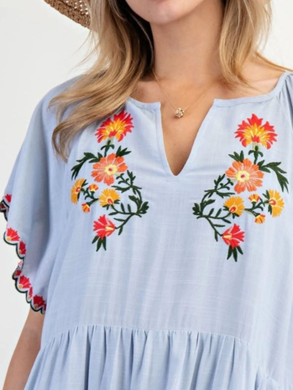 Midi Dress Floral Embroidered Notched Flutter Short Sleeve Ruffled Oversized 00115302-ca4b-40a2-a4dd-2b0b4cadc8cc-Max-Origin Trendsi