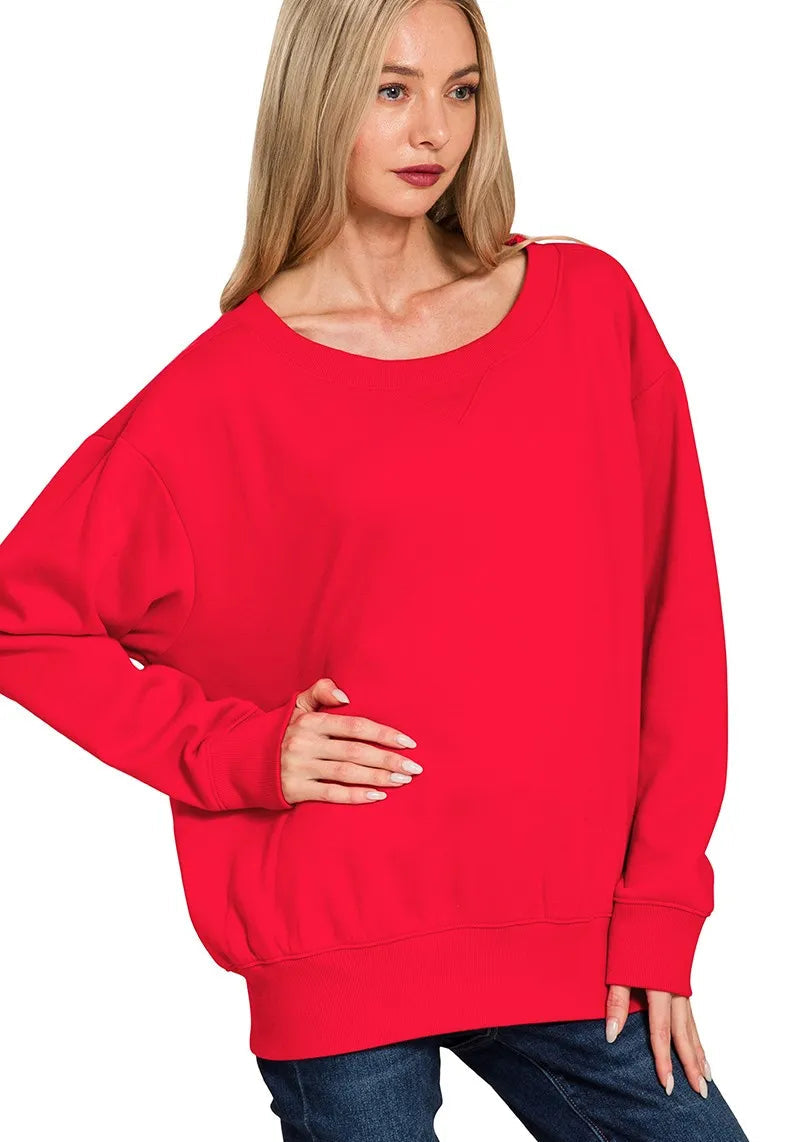 Zenana Fleece Sweatshirt Womens Ruby Red Boat Neck Long Sleeve RUBY 00157fd3ce4846719bac93aa674584b4-Max-Origin Trendsi
