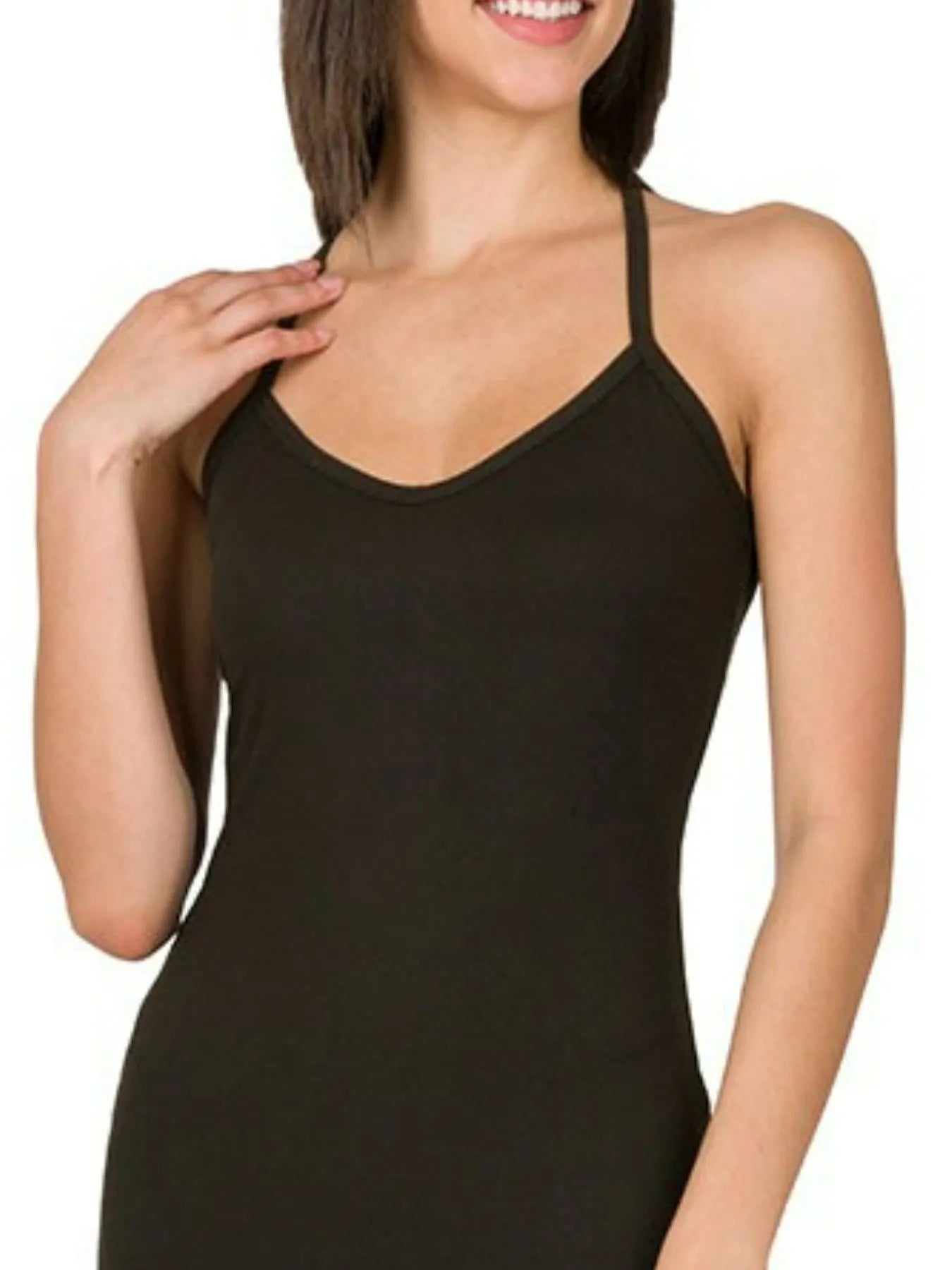 Zenana Maxi Dress Black Brushed Dty Thin Strap Racerback V-Neck 0023c6cc-0c55-401e-be09-234eabea85c3-Max-Origin Trendsi