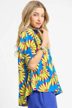 Umgee Shirt Sky Blue Yellow Daisy Printed Button-Up Relaxed Top 002a5c0b-b5e7-4acb-88b4-7c0125709d35-Max-Origin Trendsi