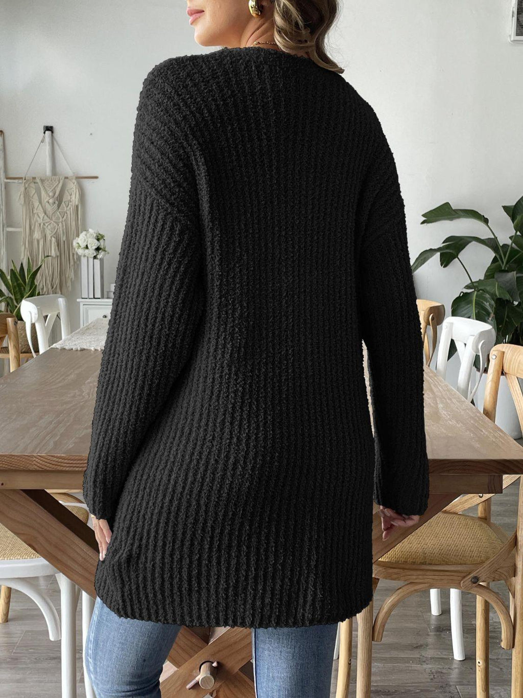 Knit Cardigan Open Front Long Sleeve Knitwear with Pockets 002d1add-1285-4f17-837d-dfc552941e21-Max Trendsi