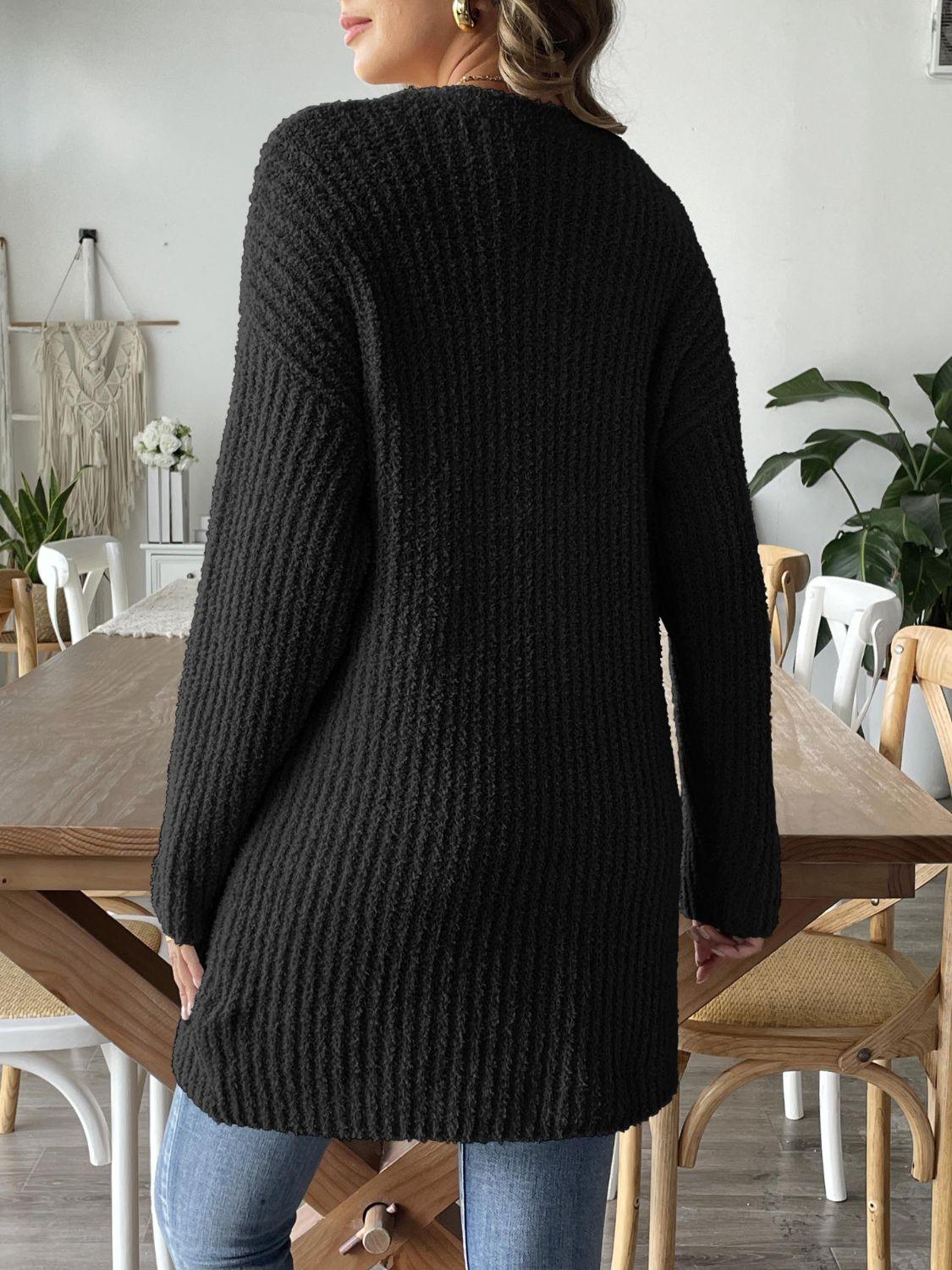 Knit Cardigan Open Front Long Sleeve Knitwear with Pockets 002d1add-1285-4f17-837d-dfc552941e21-Max Trendsi