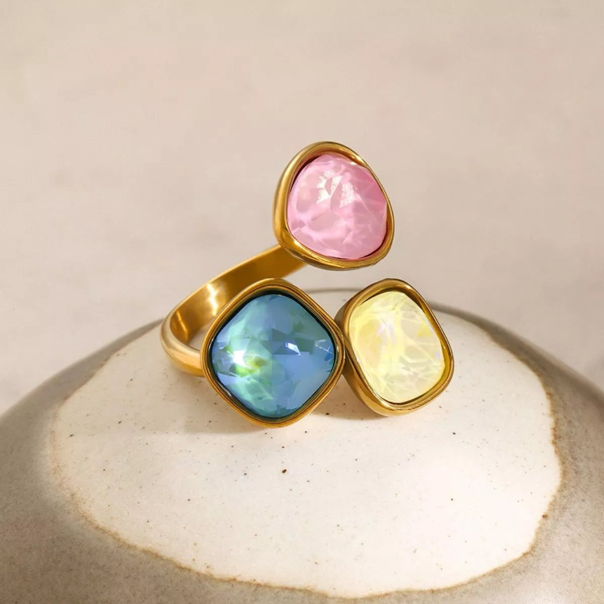 Bypass Ring Triple Rhinestone Colorful 18K Gold-Plated Women's Jewelry 003e1a53-6d45-4835-b303-1e82420fcd63-Max-Origin Trendsi