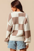 SO ME Checkered Button Front Ribbed Sweater Cardigan 00493771264f48929d2735968cac0067-Max-Origin Trendsi