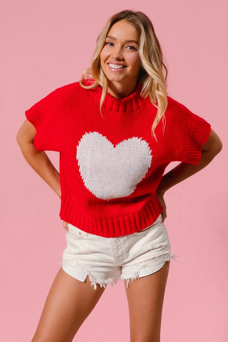 BiBi Valentines Sweater Red Rib Top White Banded Heart Pattern 00509a46ec154a94b32ebb8a32c1b082-Max-Origin Trendsi