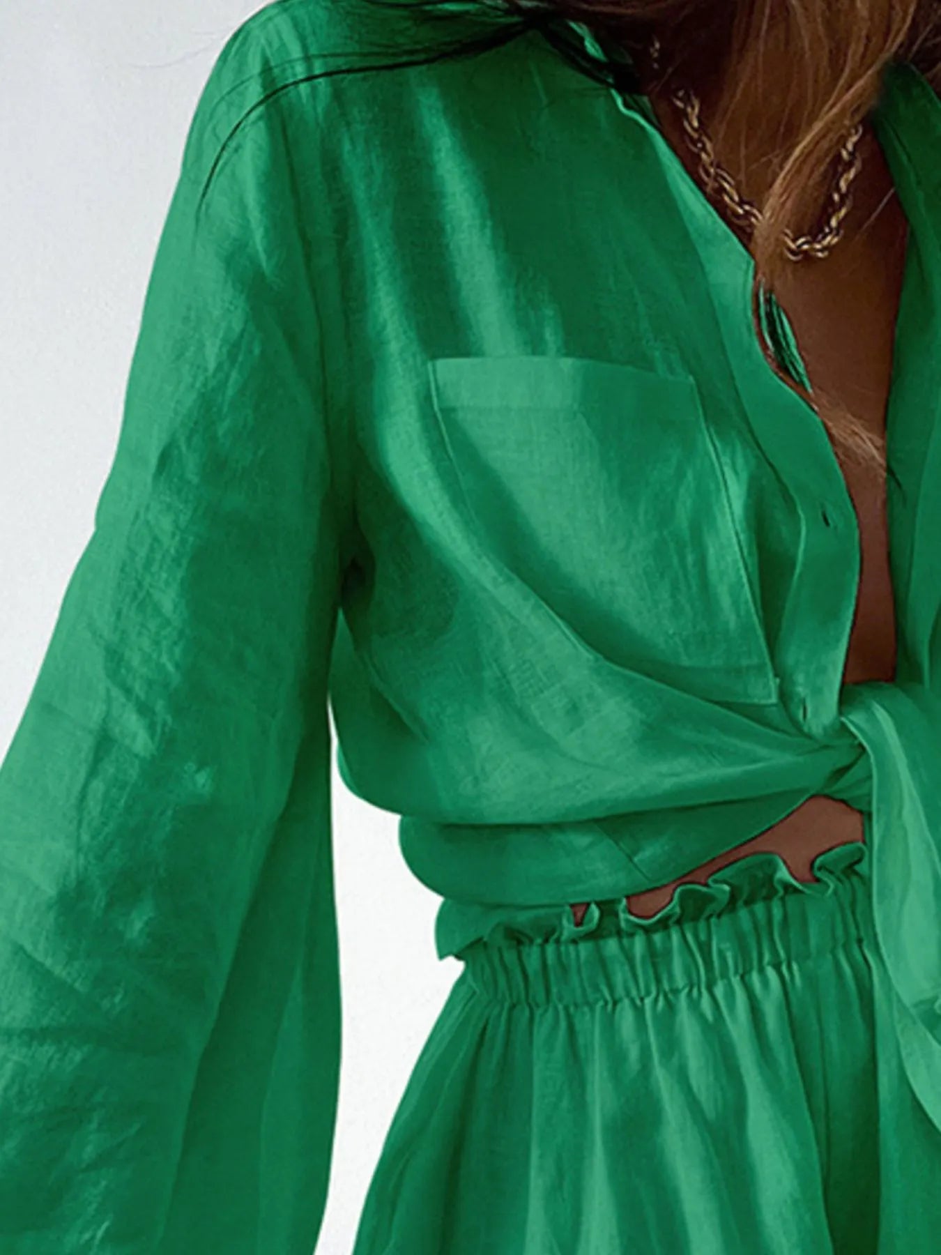 Women's Outfit Set Shirt Balloon Long Sleeve Top and Shorts Lightweght 0054cd78-23ed-4e77-b3d6-8d86c3b1f864-Max-Origin Trendsi