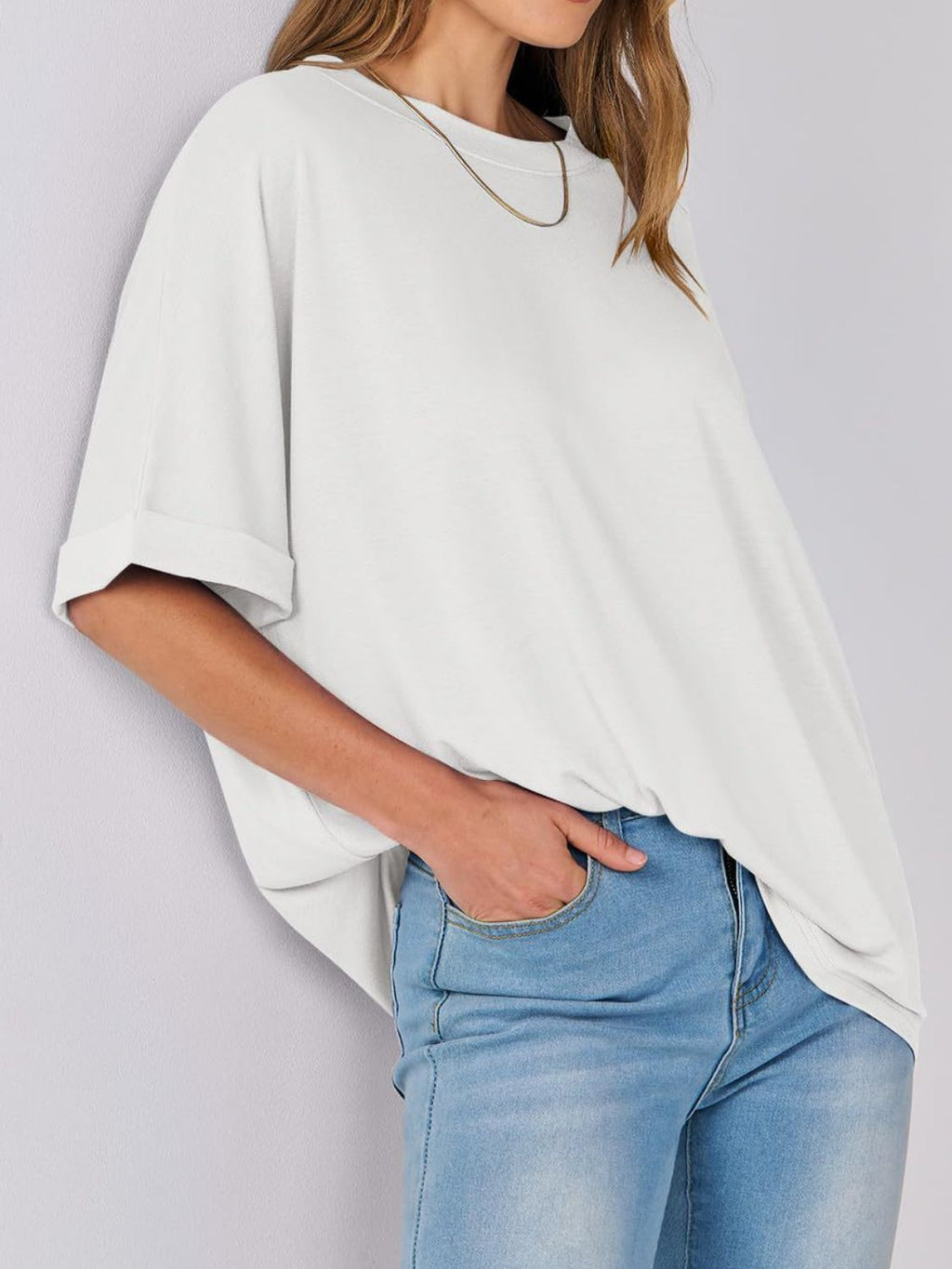 Women T-Shirt Round Neck Half Sleeve Oversized Cotton Blend Basic Style 0056ad65-2863-4060-b5c3-a5c06cdd38b7-Max Trendsi