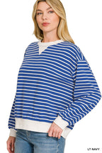 Zenana Striped Ribbed Band Sweatshirt