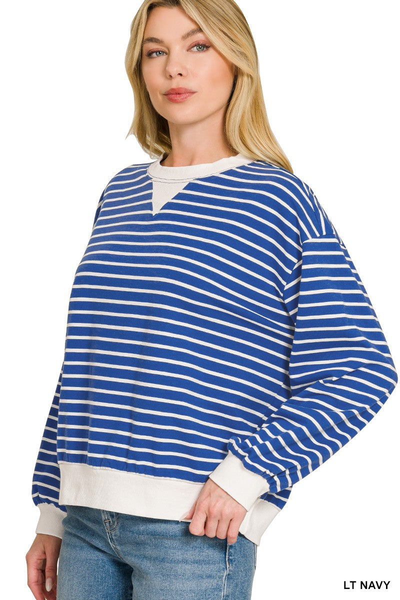 Zenana Striped Ribbed Band Sweatshirt