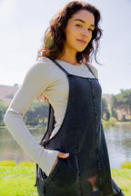 Mono B Black Denim Overalls Drawstring Waist Spaghetti Strap with Pockets Black 0074e411-245b-4885-9b26-0f3a826b47b0-Max Trendsi