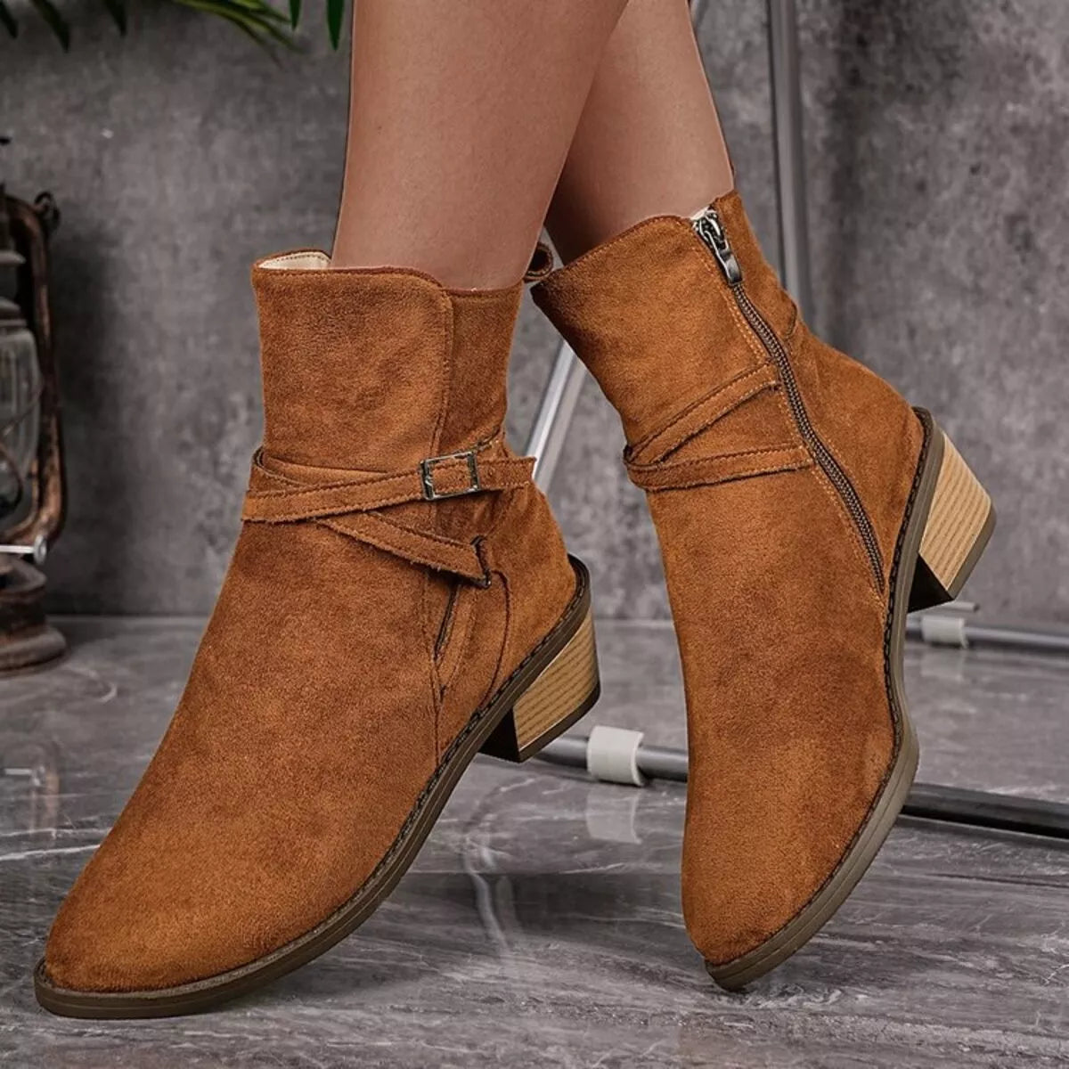 Women's Boots Faux Suede Side Zip Block Mid Heels Shoes Camel 00817a4e6c3a499fbdb4c8399bd927d1-Max-Origin Trendsi