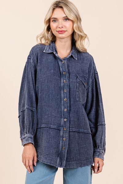 Mittoshop Textured Shirt Dark Navy Collared Neck Long Sleeve with Pocket 0092b1fa-cdb6-44bf-a6e9-a2328e301cf5-Min Trendsi