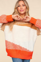 Haptics Sweater Orange Color Block Long Sleeve USA Stock Pullover 00a57126-55a4-47e6-8146-00ed4f90b719-Max Trendsi