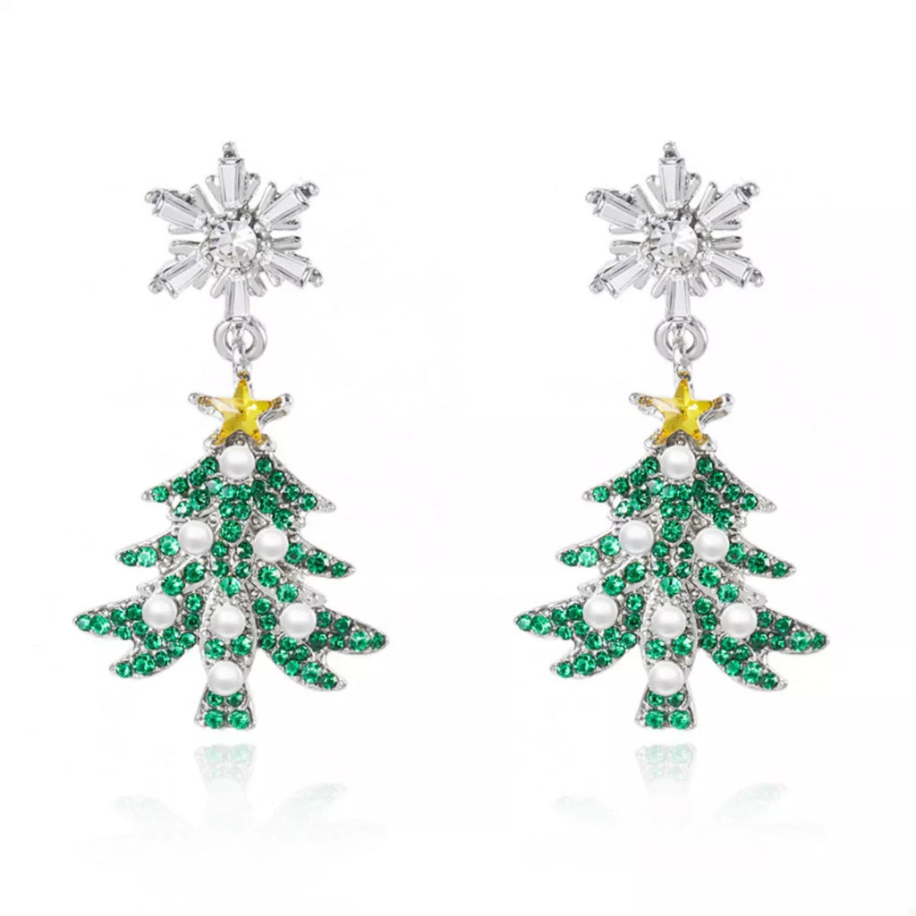 Dangle Earrings Christmas Tree Snowflake Rhinestone Silver-plated 00a9f027-a030-401b-8365-ee500084c917-Max-Origin Trendsi