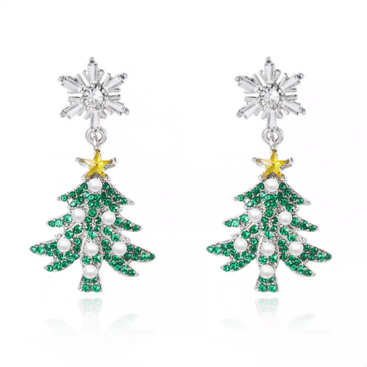 Dangle Earrings Christmas Tree Snowflake Rhinestone Silver-plated 00a9f027-a030-401b-8365-ee500084c917-Max-Origin Trendsi