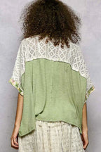 POL Floral Blouse Sage Patchwork Lace Accent Short Sleeve Top 00abdcd8-abe2-4782-8377-cce92f79c7ba-Max-Origin Trendsi
