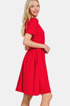 Zenana Mini Dress Surplice Short Sleeve Brushed DTY Red V Neck Pocketed 00c3c411-8361-464a-bb22-0d420e6c1da6-Max Trendsi