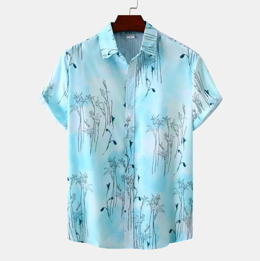 Men's Shirt Awua Tropical Print Short Sleeve Top Aqua 00df101f61be4e838b9c2fd49d6833f0-Max-Origin Trendsi