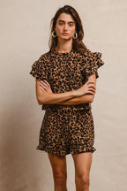 BiBi Leopard Outfit Set Waffle Texture Layered Ruffle Sleeve Top and Shorts 00f3ac27da3e40c8b6a79f190f17506d-Max-Origin Trendsi