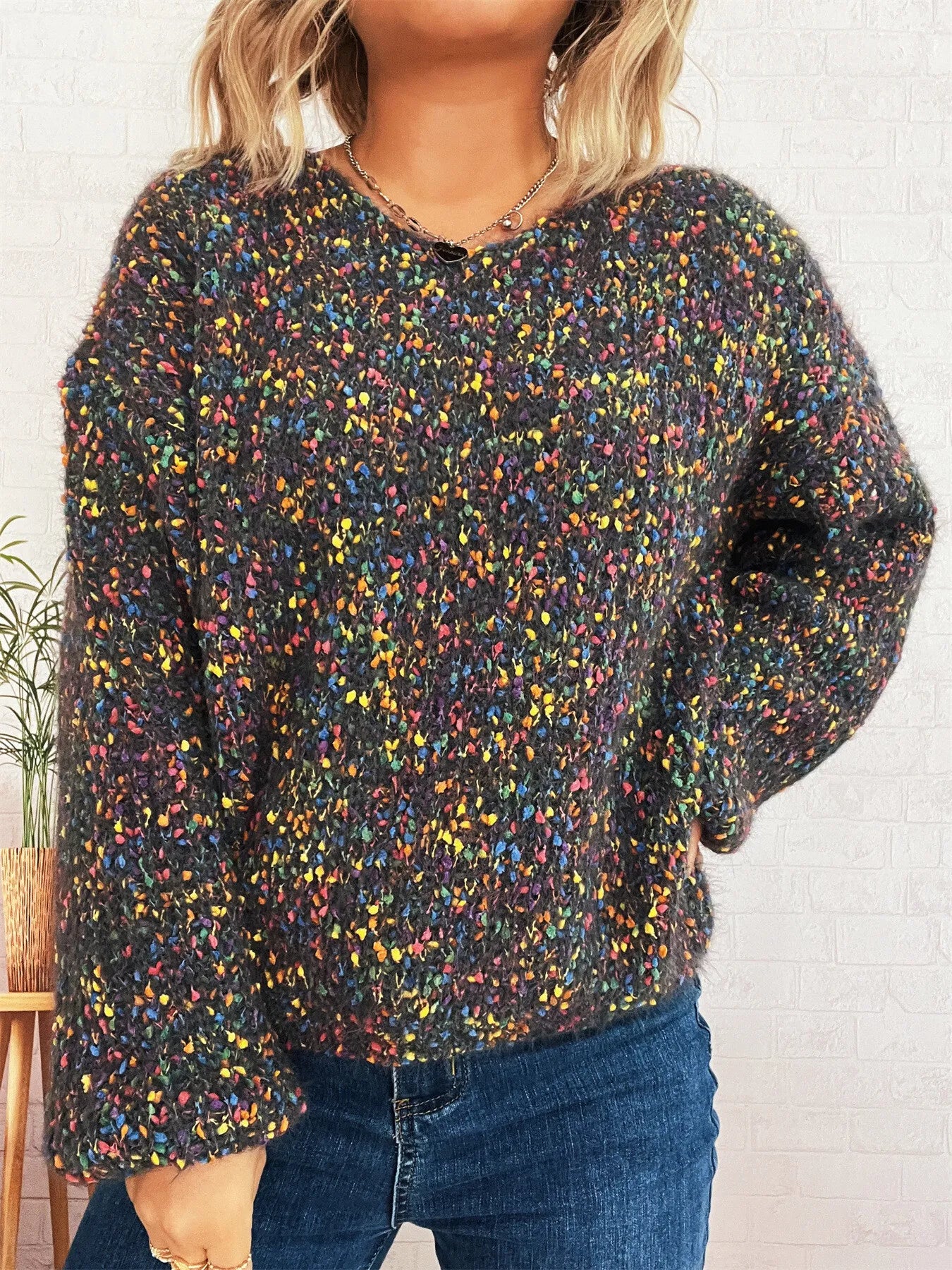 Women's Sweater Colorful Knit Oversized Long Sleeve Pullover 00f86adaef474fd38015b0119d589743-Max-Origin Trendsi