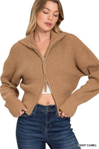 Zenana Womens Cadrigan Camel Ribbed Collared Zip Up Sweater 01125e859f134f26848fb56623db8ef0-Max-Origin Trendsi