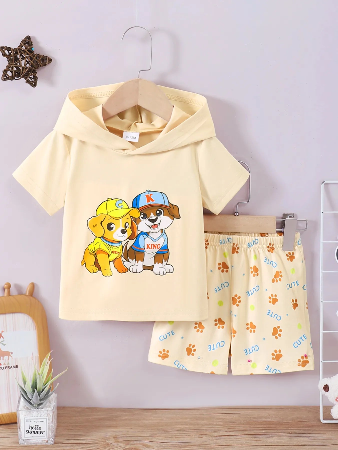 Baby Boy Set Pastel Yellow Dog Short Sleeve Hoodie and Shorts for Children 0116220c-6697-422c-8816-0dbb3e0b7511-Max-Origin Trendsi