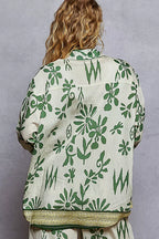 POL Womens Shirt Ivory Green Floral Button Long Sleeve Pocketed Top 0122f32f-c374-45e1-87ab-4ea6ae08c065-Max-Origin Trendsi