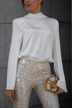 Women Blouse Backless Cowl Neck Long Sleeve Elegant Party OYL Tops White 01349c72-3a83-496b-a815-96f7b870017e-Max Trendsi