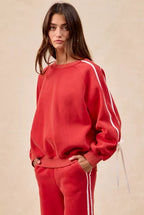 BiBi Womens Fleece Sweatshirt Red Side Lined Bow Details Top 0151f62b40784a97bbef48826418b546-Max-Origin Trendsi