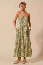 SO ME Floral Summer Maxi Flowy Dress sage Green Damask Backless Tied 015a1a73e130428cb2f1df899e63dbca-Max-Origin Trendsi