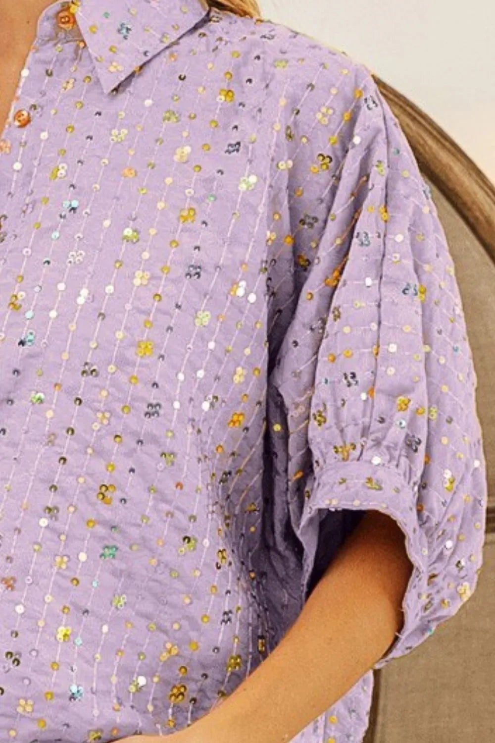 BiBi Sequin Shirt Striped Oversized Short Dolman Sleeve Lavender Blouse 015e3008-e921-4c0f-a84a-4dbf80e46465-Max-Origin Trendsi
