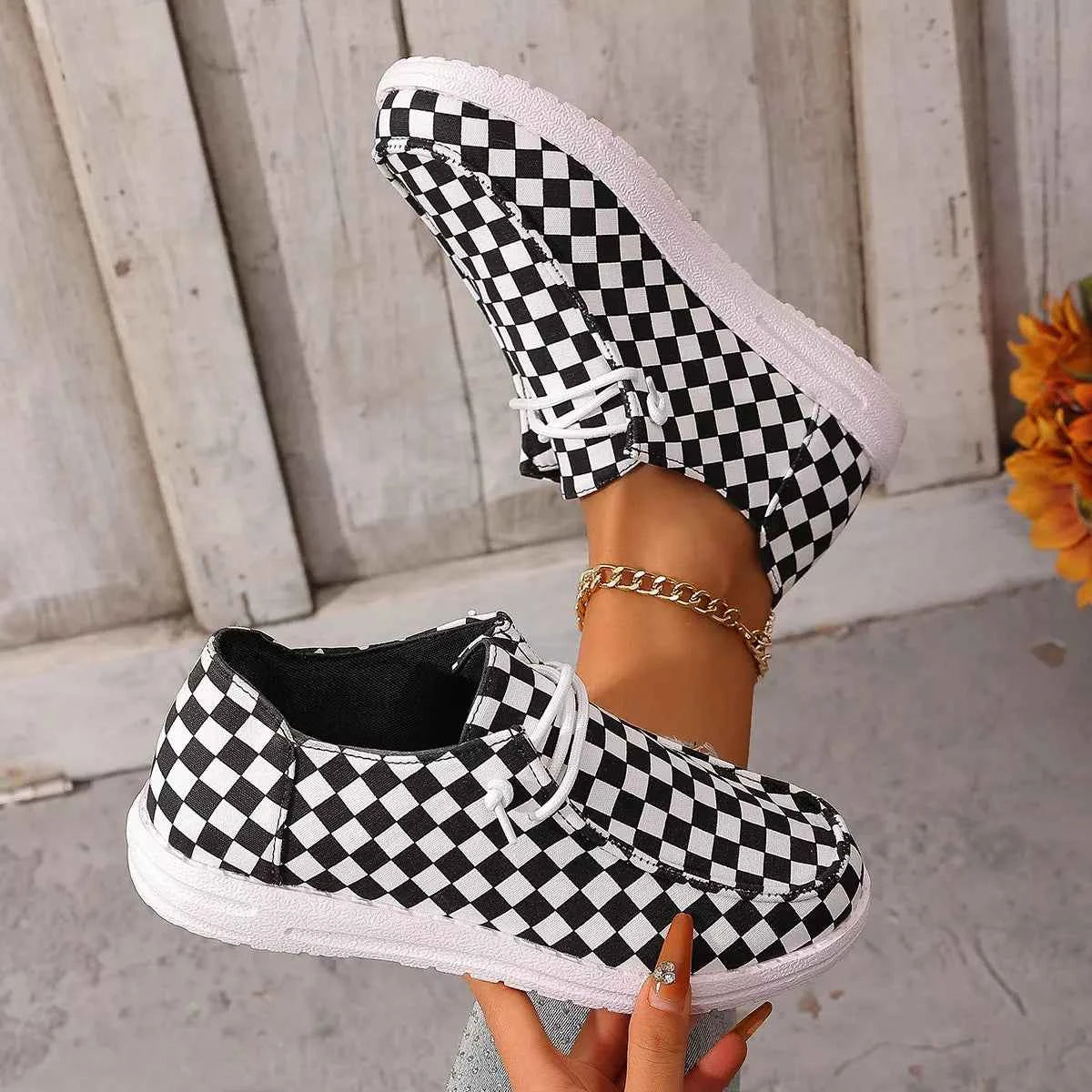 Checkerboard Pattern Casual Sneakers 016fc8e82ed24b43ba158b3bd2f7bd80-Max-Origin Trendsi