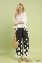 Umgee Wide Leg Pants Black Hexagon Print with Scalloped Hem 0179719e-0f42-42af-b0c3-cf6252acc0cd-Max-Origin Trendsi