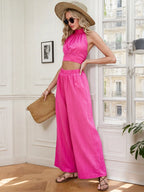 Women's Outffit Set Hot Pink Halter Cami Crop Backless Top and High Waist Pants 0187cbbf246f4265a6da8d5eb67d4571-Max-Origin Trendsi