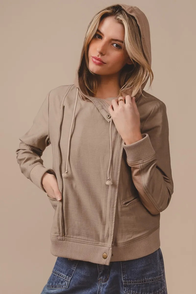 BiBi Jacket Textured Woven Rider Hooded Long Sleeve Zipper 019ecde496b549a481be5d7055d3942c-Max-Origin Trendsi