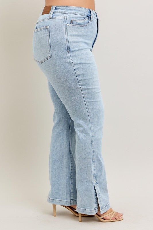 Judy Blue Jeans Tummy Control Light Wash Side Slit Slim Boot Denim Pants 01a23e86-7fb8-4b4d-a4d0-78ff12bc04eb-Max Trendsi
