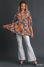 Umgee Women's Tunic Blouse Mix Paisley Boho 3/4 Sleeve Top 01d91a70-84fa-4334-bb6d-a62d6e2e024f-Max-Origin Trendsi