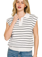 Zenana Viscose Striped Collared Sweater Vest
