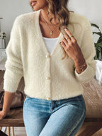 Cardigan Button Up V-Neck Long Sleeve Single Breasted Soft Knitwear 01e6b0e6-bdd7-428a-ae43-0ae17ac8b8cd-Max Trendsi
