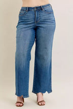 Judy Blue Jeans High Waist Tummy Control Chew Hem Destroy Wide Denims 01ebe73d-af00-4c43-aa93-ec872ea7bfbd-Max-Origin Trendsi