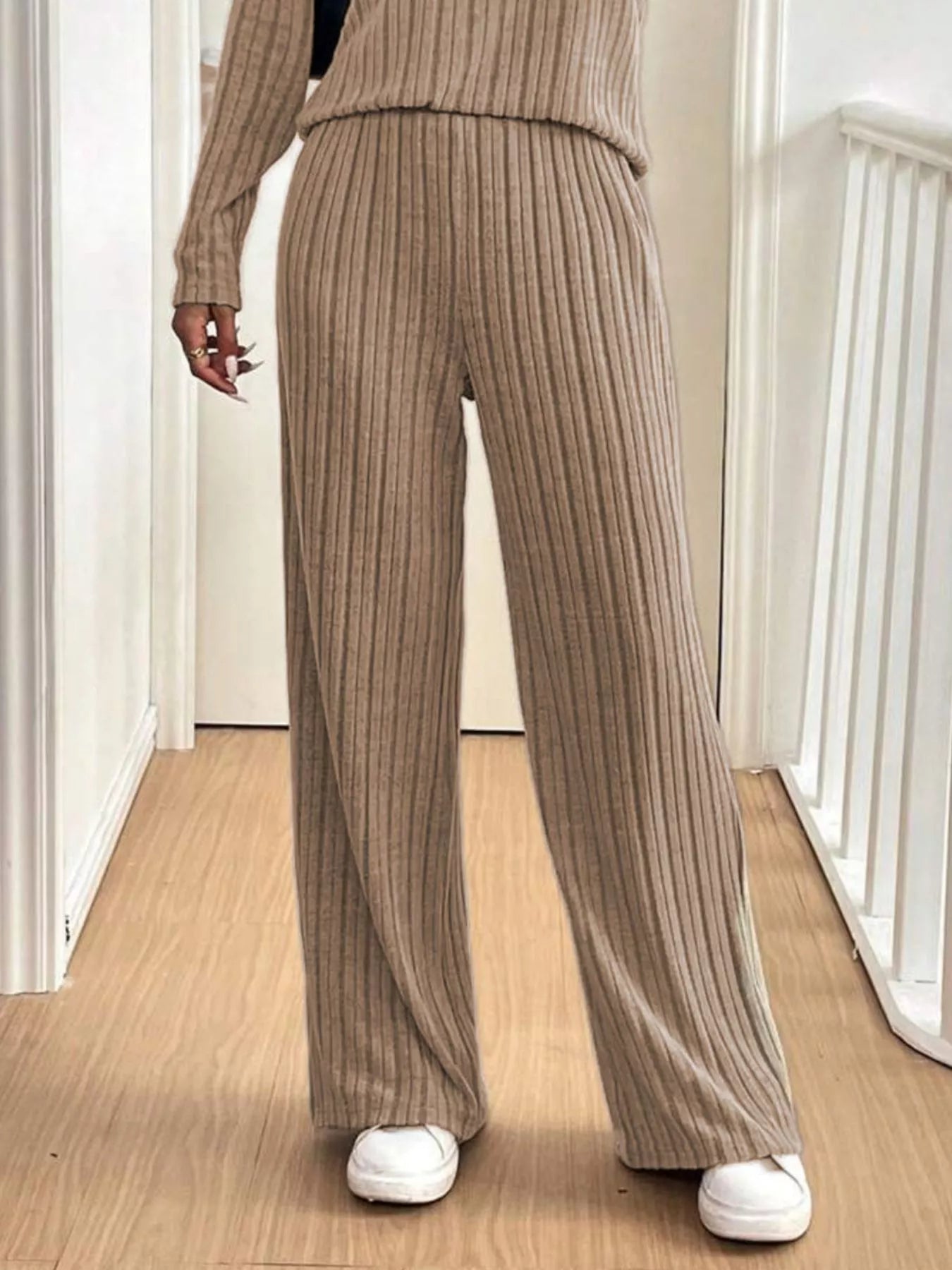 Women's Outfit Set Ribbed Button Detail Long Sleeve Top and Pants Set 2 Pcs 01eede12-09b7-4b2f-a715-1b5521f966c8-Max-Origin Trendsi