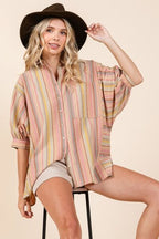 Mittoshop Striped Shirt Multicolor Bubble Half Sleeve Button Down Top 01f06024-3a73-4206-a327-bba5e8d2ca17-Min Trendsi