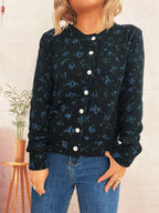 Women's Cardigan Floral Button-Up Long Sleeve Knit Round Neck 020494a5e3b34202981db0543c33d4c9-Max-Origin Trendsi