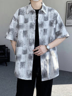 Men's Plus Size Abstract Pattern Short Sleeve Button-Up Shirt, Cotton Blend