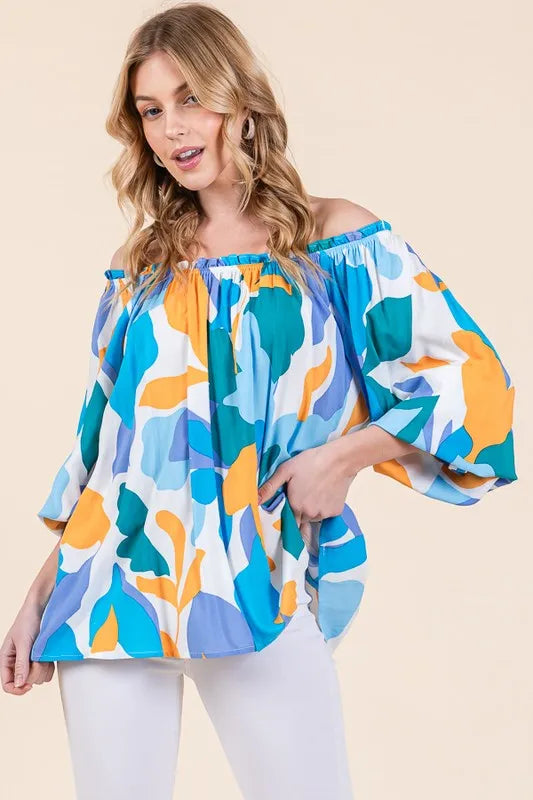 Lime 'N' Chili Abstract Print Off-the-Shoulder Top
